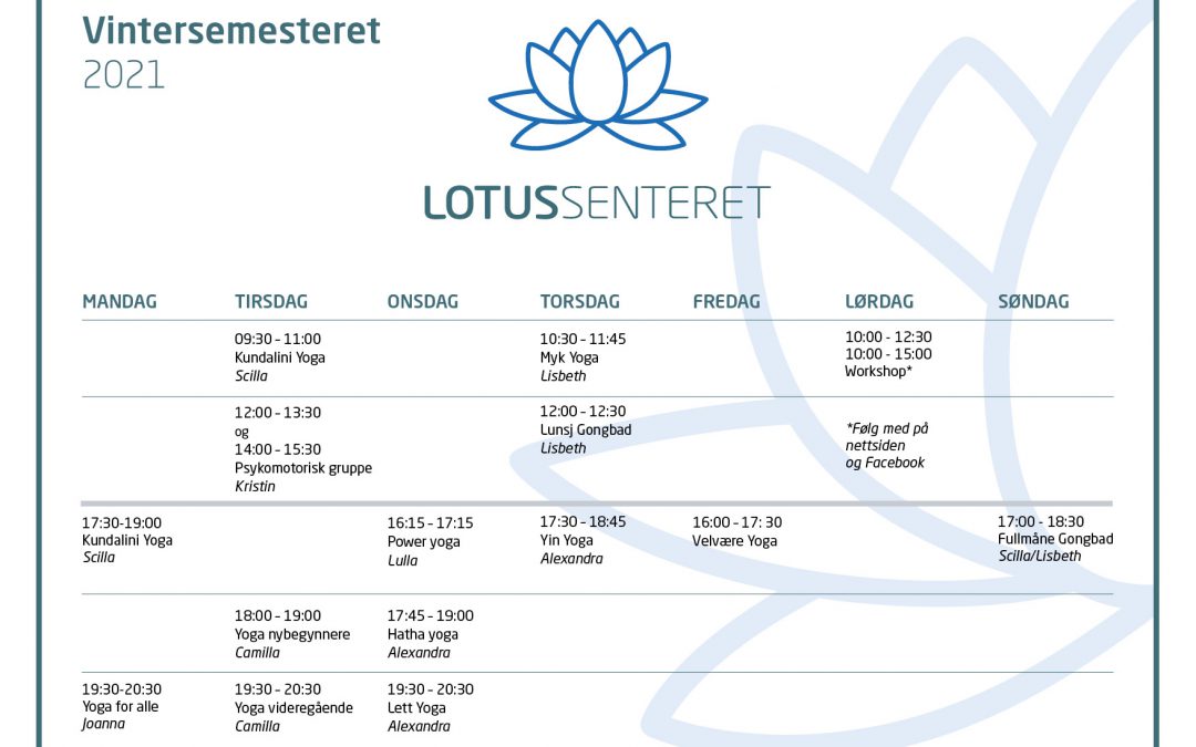 Timeplan vintersesongen 2021 på Lotussenteret i Stavern/ Larvik