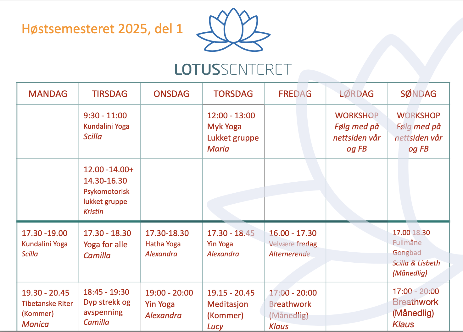 Høstens Yogatimeplan på Lotussenteret i Larvik – stedet for mangfold