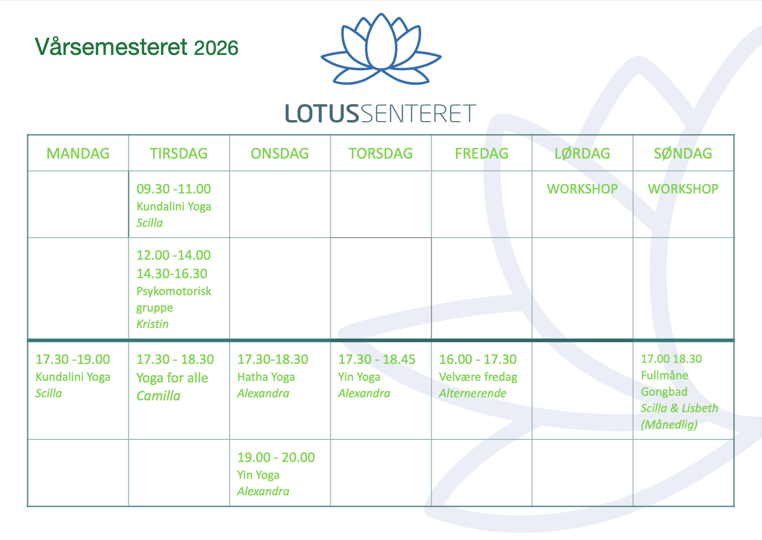Vårens timeplan på Lotussenteret i Larvik